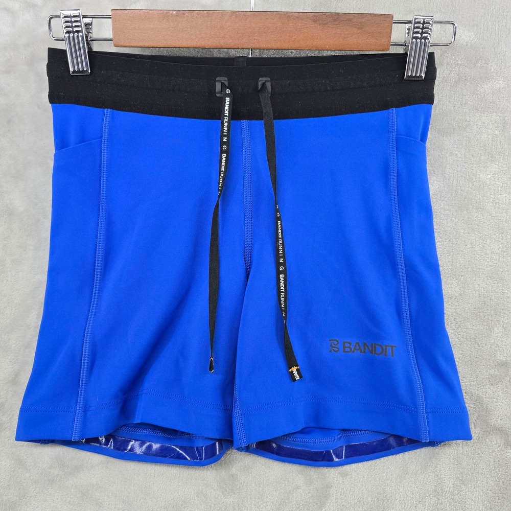 Bandit Womens Small Running Shorts Blue Compression Pockets Drawstring